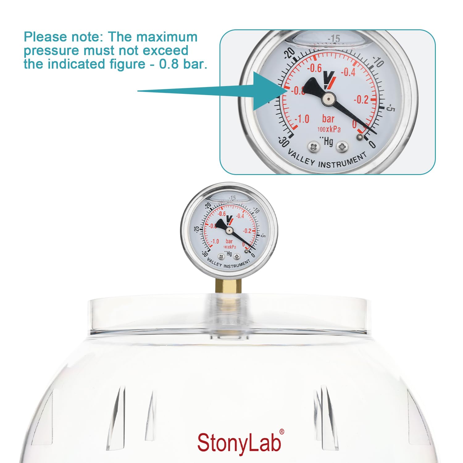 stonylab Dessiccateur à Vide en PC, Matériau Épaissi pour Durabilité Accrue, Joint en Silicone Fiable, Système à Double Valve, Équipé d'un Manomètre, Diamètre de 250 mm, pour Usage en Laboratoire