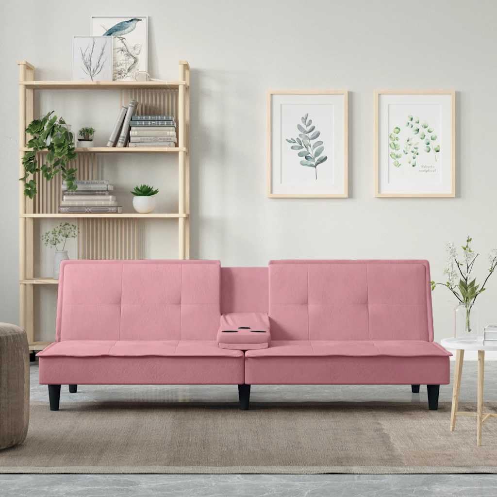 vidaXL Sofá Cama con portavasos Terciopelo Rosa