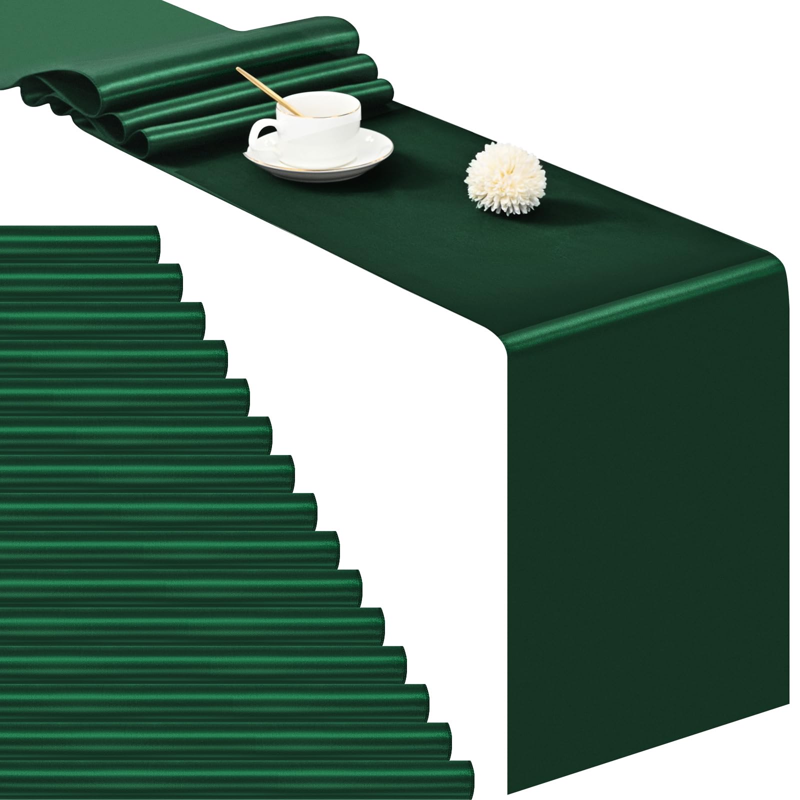 24 Pack Satin Table Runner Forest Green Table Runners 12×72 Inch Long Silk Table Runner for Wedding Table Runner for Party,Banquet,Events,Graduations Decoration
