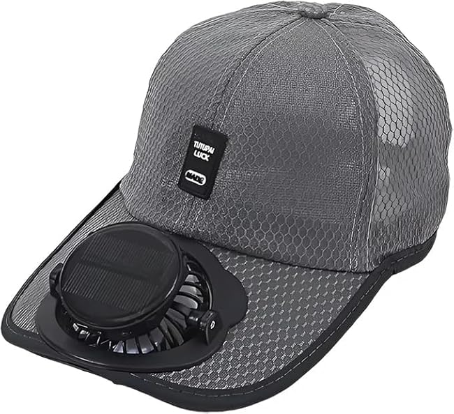 QENTISUS Mens Baseball Cap with Solar Fan – UV Protection Wide Brim Mesh Cap, Solar & USB Powered for Outdoor, Heat Relief (US, Alpha, One Size, Dark Gray)