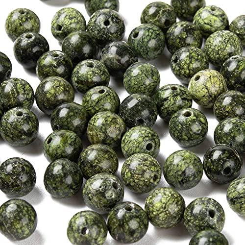 BEEFLYING 100 Pcs 8mm Natural Serpentine Round Beads Loose Gemstone Beads Smooth Stone Beads for DIY Jewelry Bracelet Earrings Making - Image 4