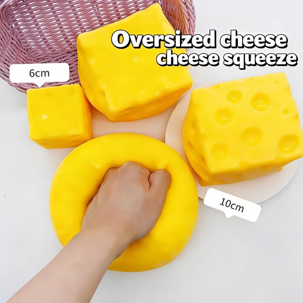 Cheese Squishy Large 2026 New 4.73 Inch Ultra-Soft Slow Rising Giant Cheese Squishy Stress Relief Toy for Adults, Focus & Relaxation Aid (2.4*2.4in)