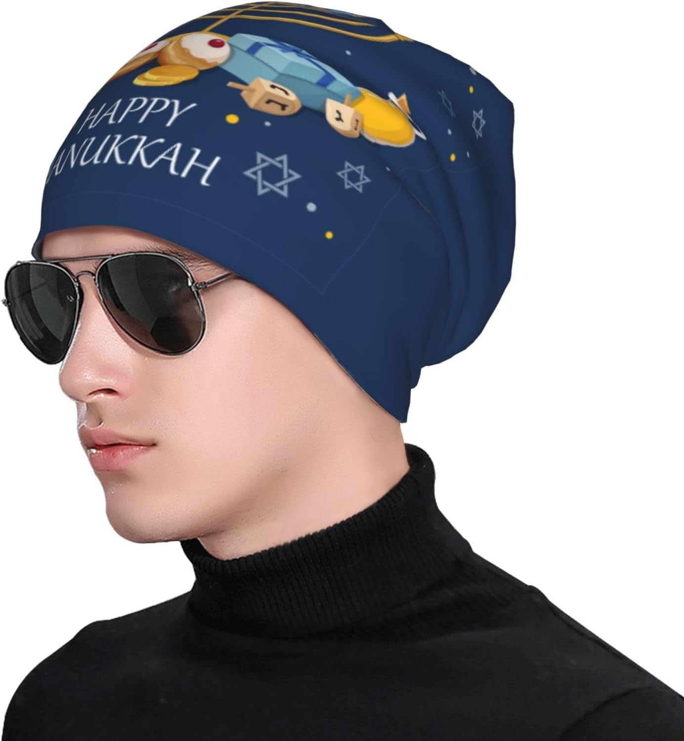 Happy Hanukkah Jewish Chanukah Holiday Beanie for Women Men Cancer Headwear Cap Turban Knit Hats Gifts Accessories