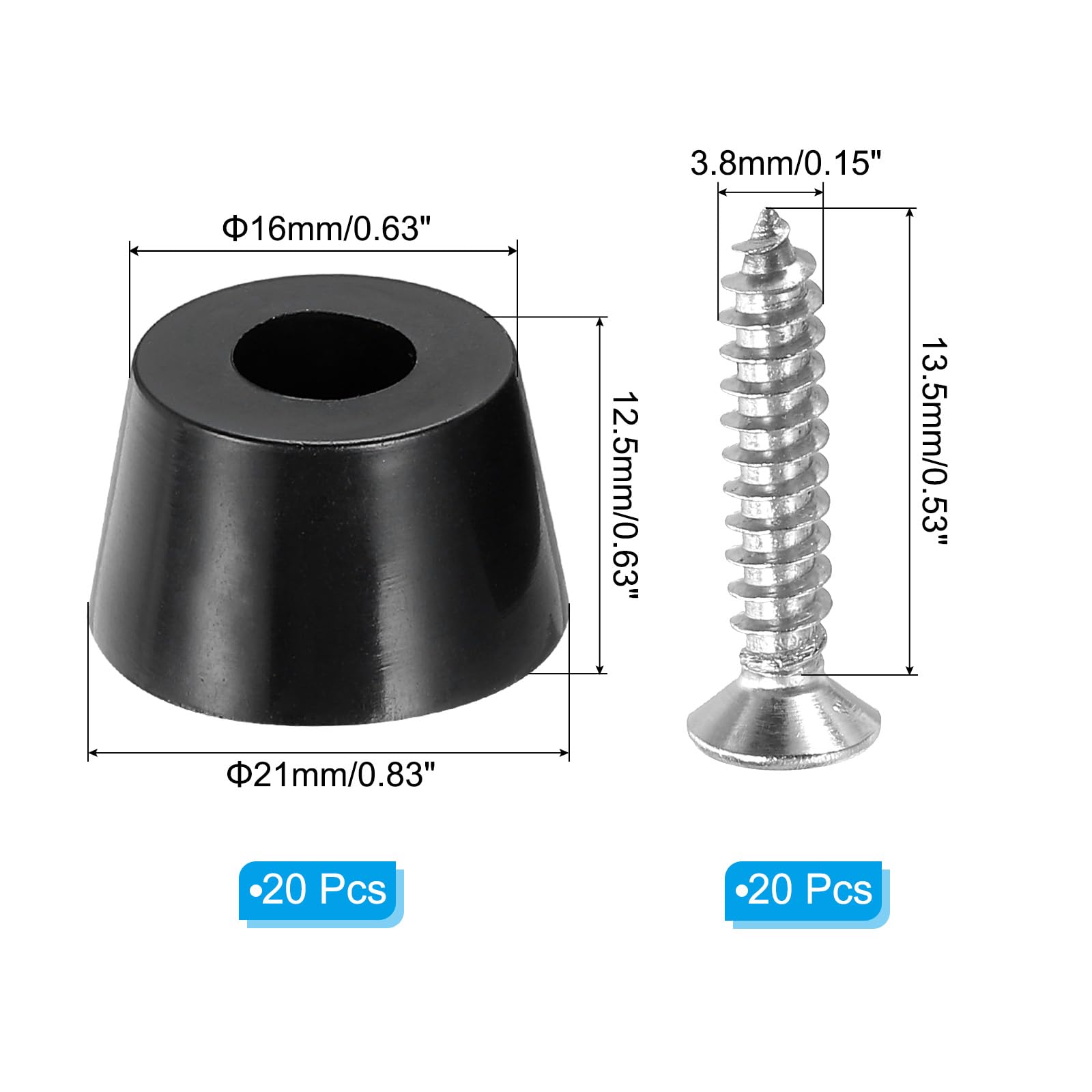 PATIKIL Cutting Board Feet,20 Pieces Non Slip Rubber Feet Bumpers with 304 Stainless Steel Screws for Cutting Board Furniture Chairs Desks 0.83"Wx0.49"H - Image 2