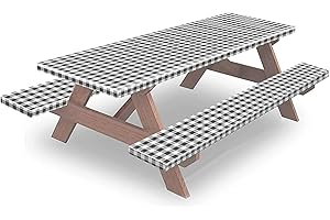 Table with Bench and Chairs Cover 6FT Checkered