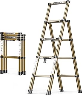 Aluminum Telescoping Ladder, for Home Garden Office Garage DIY Multi Purpose Ladder Folding 4 Step Ladder Stepladder (Color : Champagne Gold, Size : 4 Step) Favorite Gift