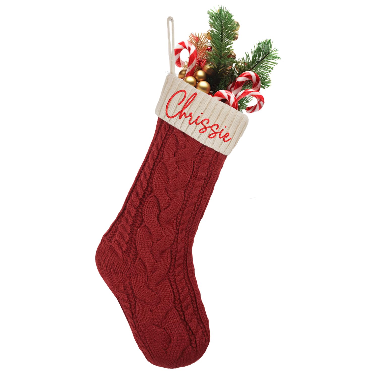 Dllesifvn Personalized Christmas Stocking,18” Large Custom Knitted Stocking with Embroidered Name,Xmas Fireplace Hanging Stockings,Christmas Holiday