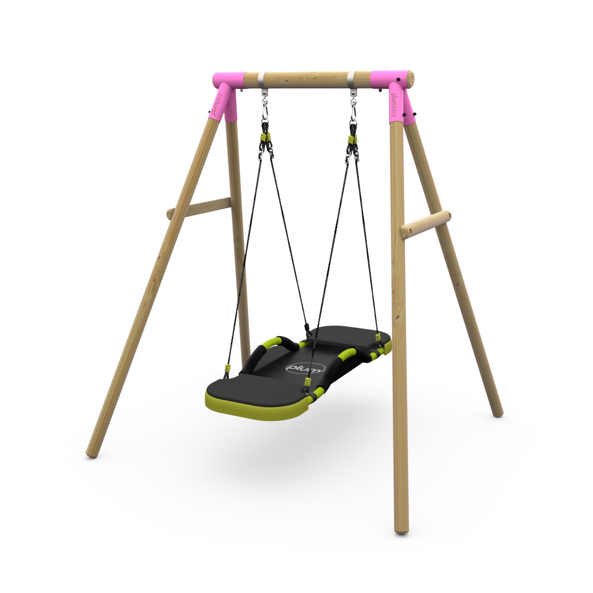 Plum Play Kids Outdoor Wooden Round Pole Garden Swing Set with Ground Anchors- Safe Sturdy A Frame-Up to 50kg user per accessory - Up to 5 year Warranty (Pink Glide Nest)
