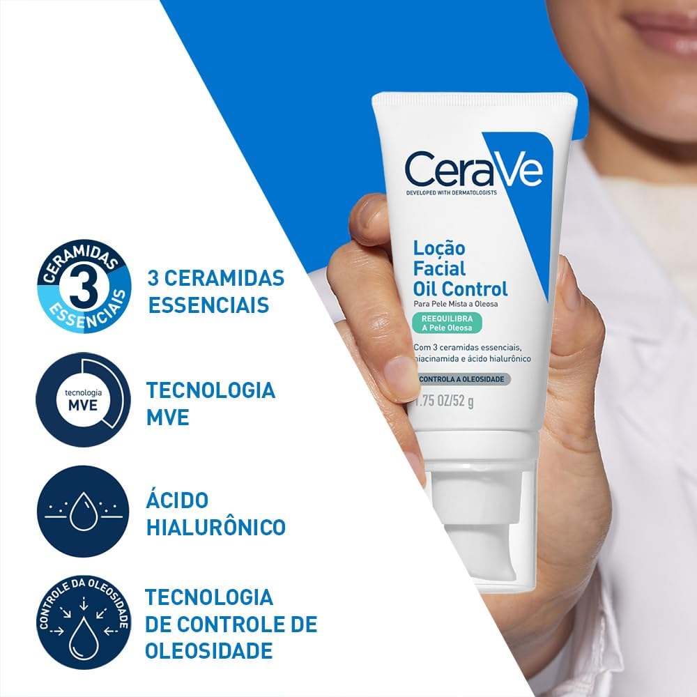 CeraVe Loção Facial Hidratante Oil Control para Pele Mista a Oleosa, Com 3 Ceramidas Essenciais, Ácido Hialurônico e Niacinamida, Hidratação Prolongada e Acabamento Matte, 52g CeraVe Loção Facial Hidratante Oil Control para Pele Mista a Oleosa, Com 3 Ceramidas Essenciais, Ácido Hialurônico e Niacinamida, Hidratação Prolongada e Acabamento Matte, 52g