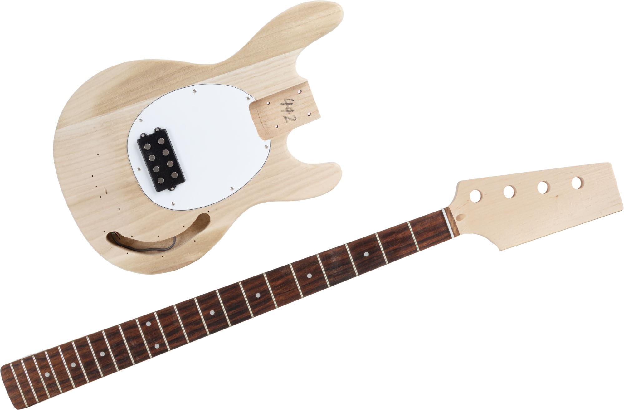 Kit De Bajo Eléctrico Rocktile MM-Style, Kit DIY para bajo eléctrico | Cuerpo: Paulownia, Mástil: arce atornillado, Diapasón: palisandro, Pastilla: 1x humbucker, 21 trastes, Color: natural, 2 kg