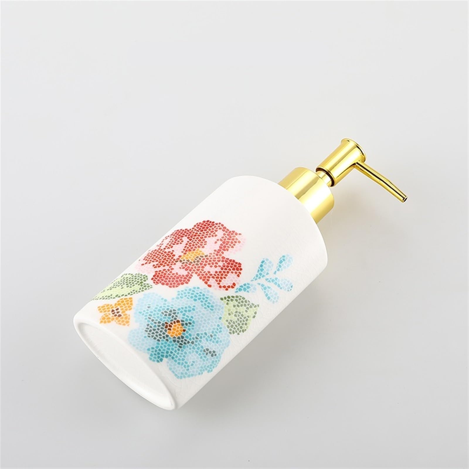 Dispensador de jabón Loción de cerámica líquida de 260 ml con diseño único de glaseado de Hielo craquelado, Flores Rojas y Azules, Reutilizable y rellenable.