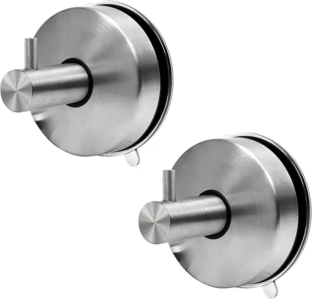 Zaxiva 2-Pack Stainless Steel Suction Cup Towel Hooks - No Drilling