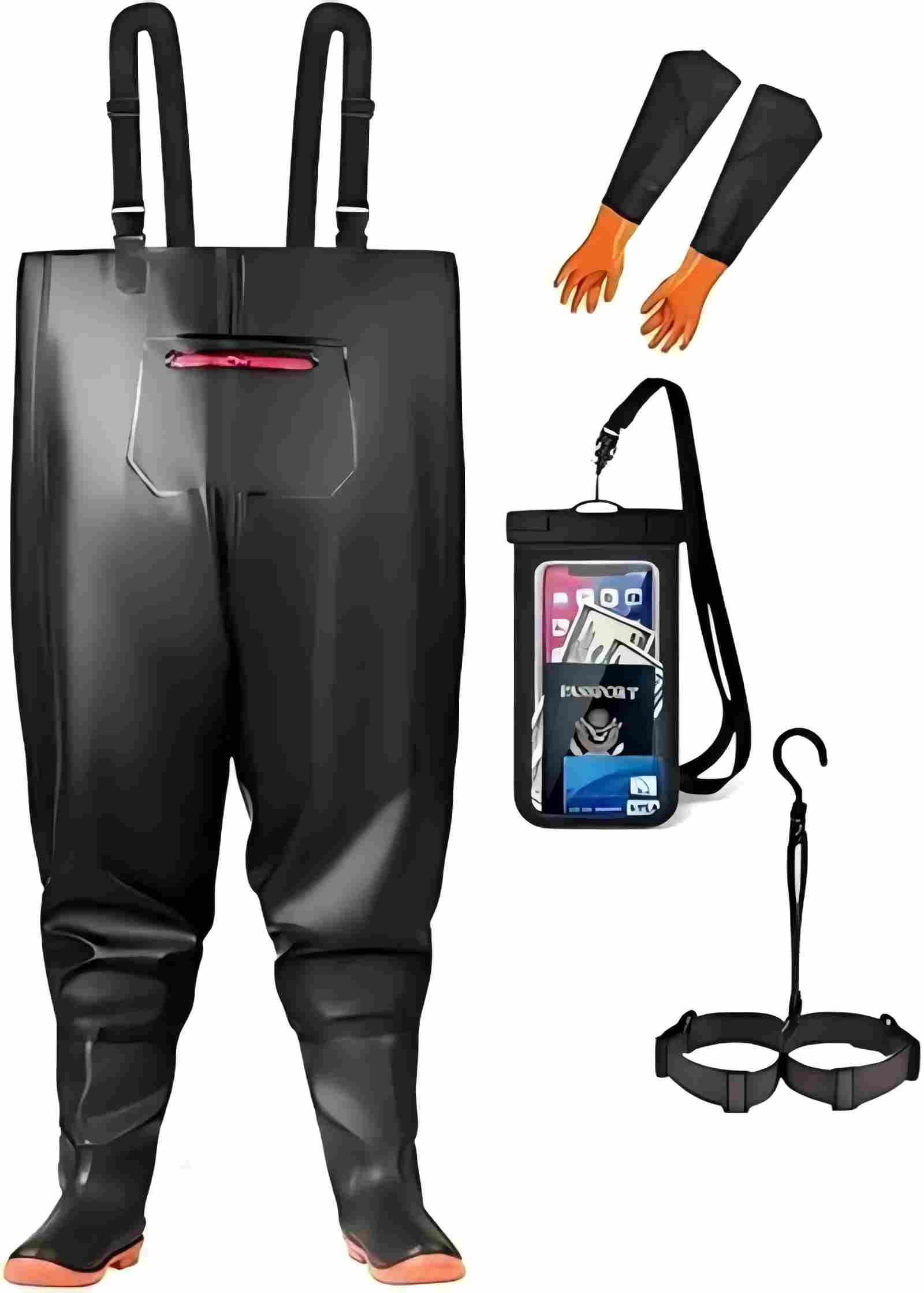 HoldOneLight Vadeadores de gran tamaño para hombre, PVC, impermeable, para caza, con cinturón para el pie de bota, transpirable, ligero
