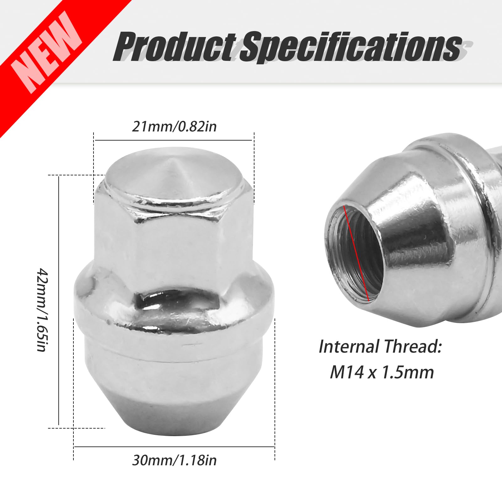 Set di 5 dadi per ruote M14 x 1,5 mm ACPA1012KXA con tappo in acciaio inox di ricambio per Ford Transit Mk8 Transit Tourneo Custom Replace 5196786