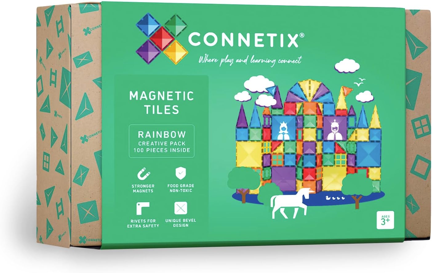 Connetix CON-100 Rainbow Creative Magnetic Tiles 100-Pieces Set