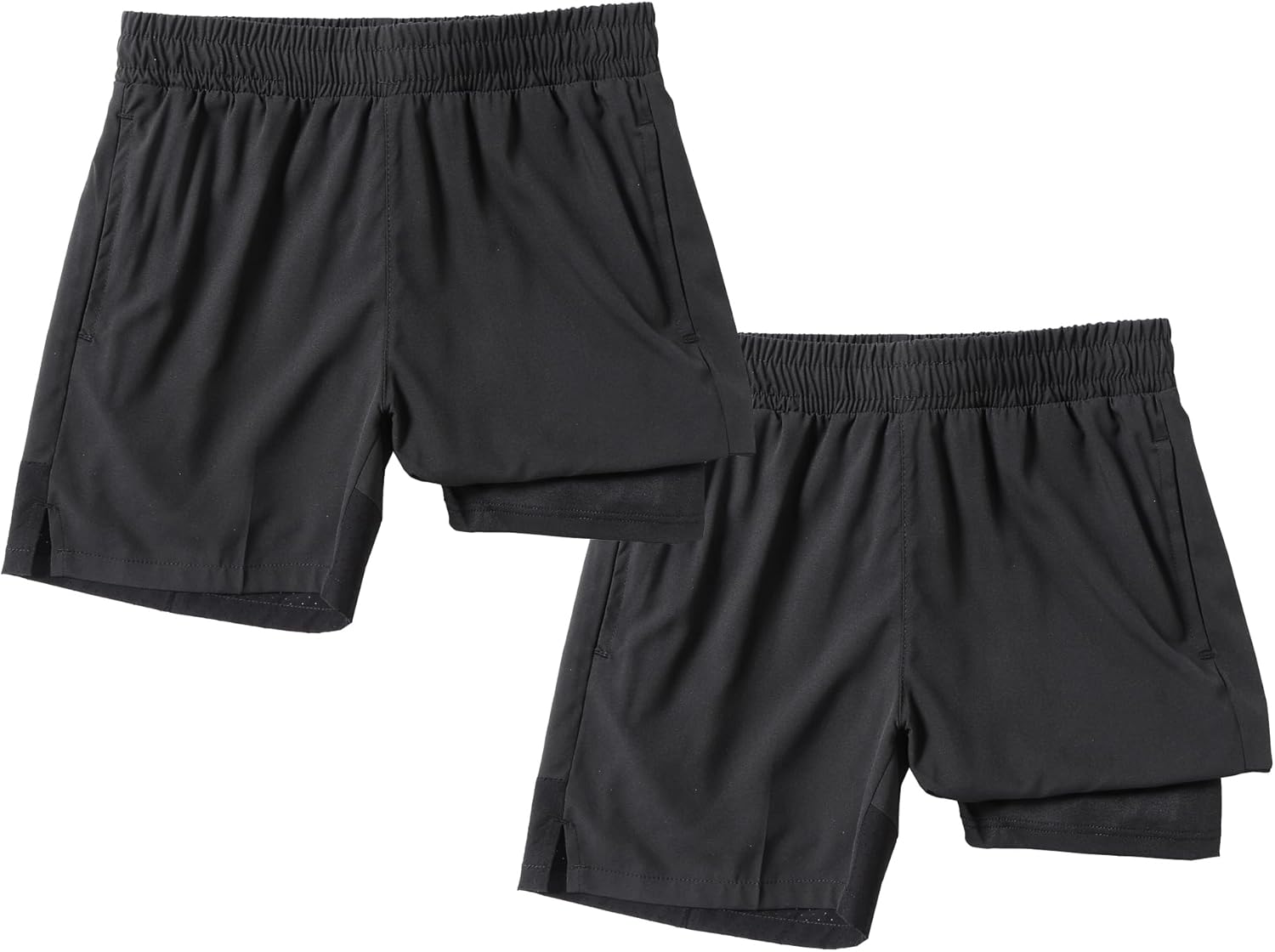 IRELIA 2 Pack Boys Box Brief Liner Compression Zipper Pocket Shorts Kids Quick Dry Active Sports Shorts with Reflective Strip