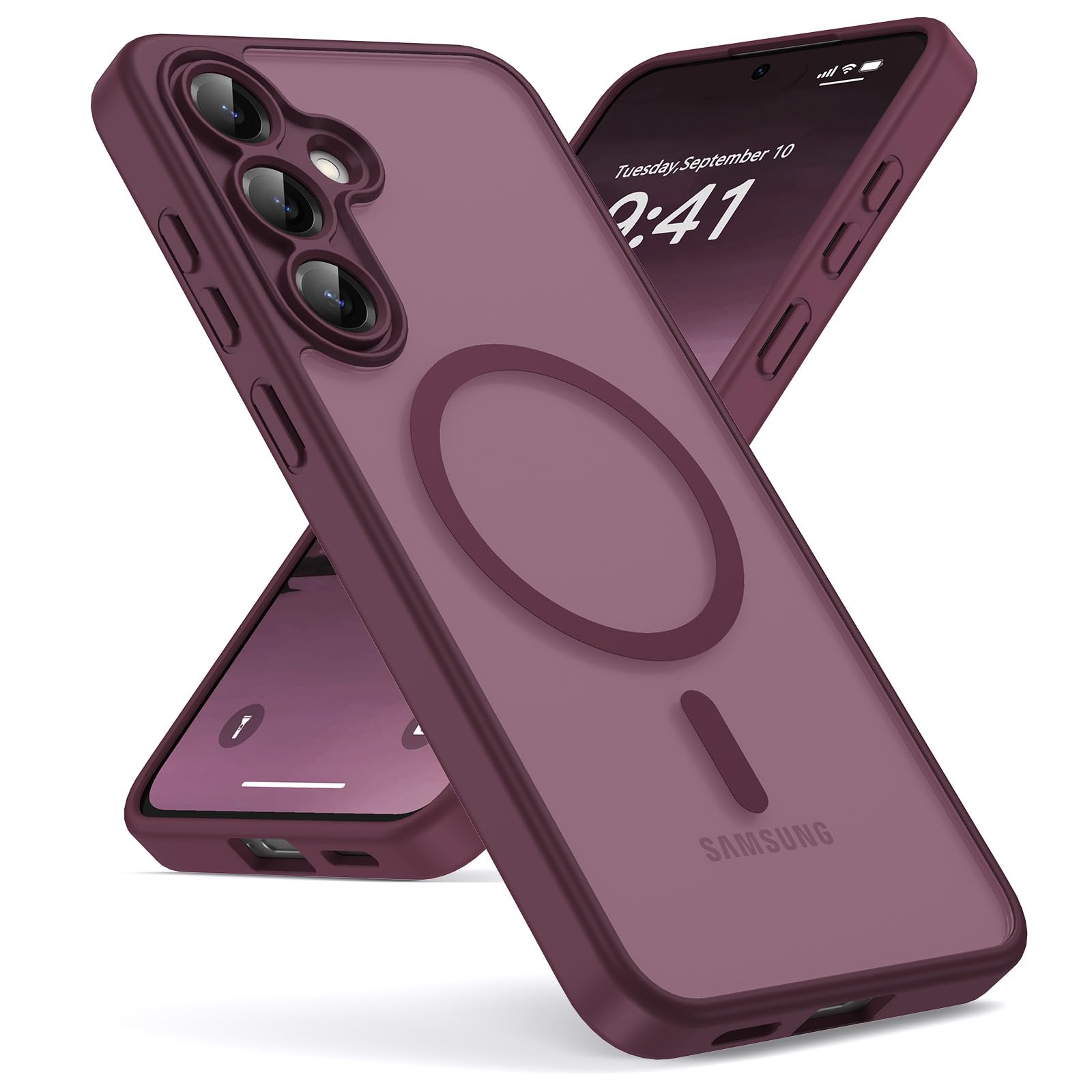 Oududianzi-Cover per Samsung Galaxy S25 FE 5G Magsafe, Bordeaux | Custodia Traslucida Posteriore PC Silicone TPU Bumper, Protezione Della Fotocamera, Cover Militare Antiurto Anti-Impronte