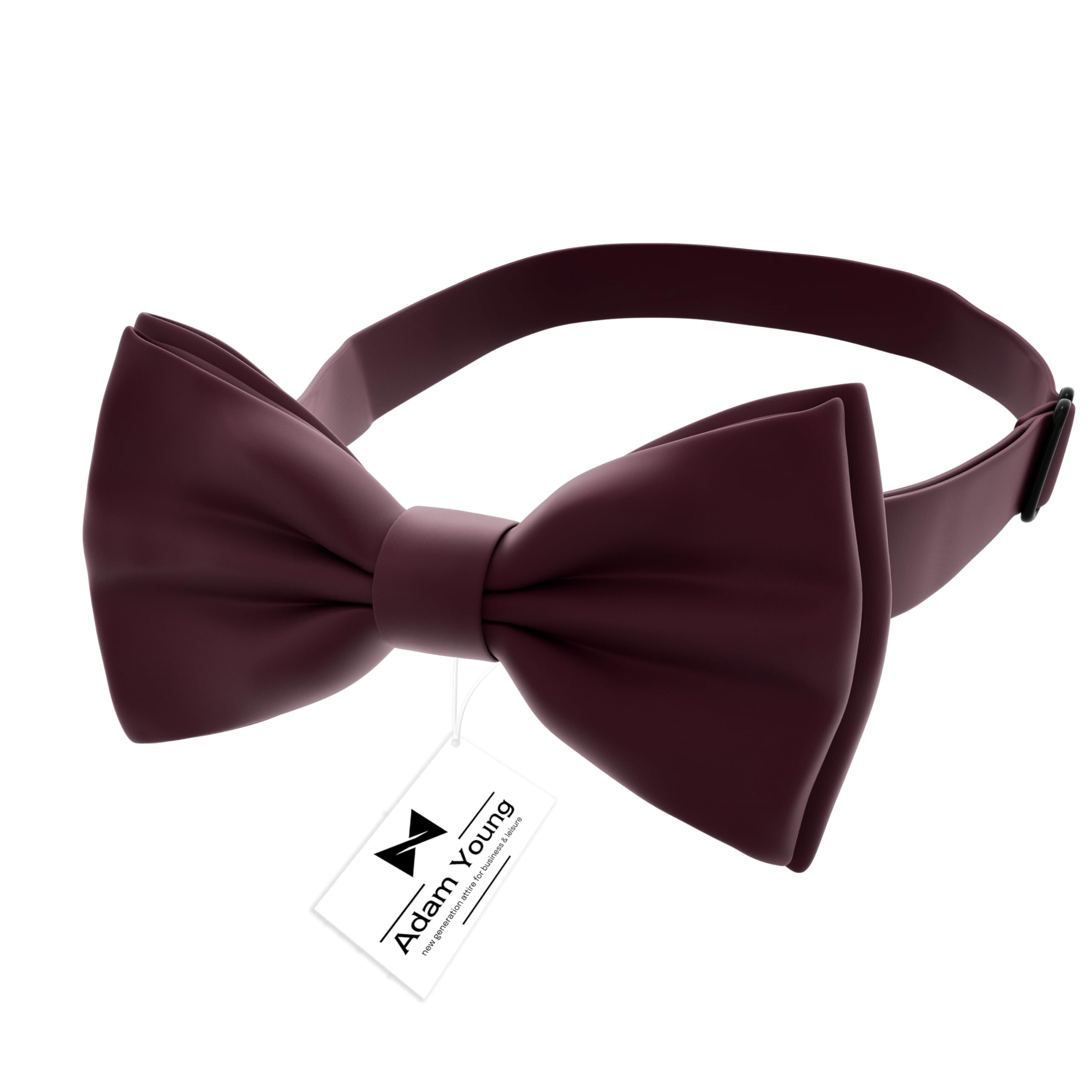 Adam Young Boy's Maroon Bow Tie with Handkerchief & Cufflinks Pre-Tied Style Formal Satin Classic Bowtie for Tuxedo Faux Silk (Medium, Wine Red)