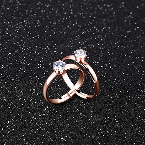 Junkin 48 Pcs Fake Diamond Rings Engagement Rings for Women Bridal Wedding Table Decorations Adjustable for Bridal Shower Favors Wedding Party Supply(Rose Gold)3