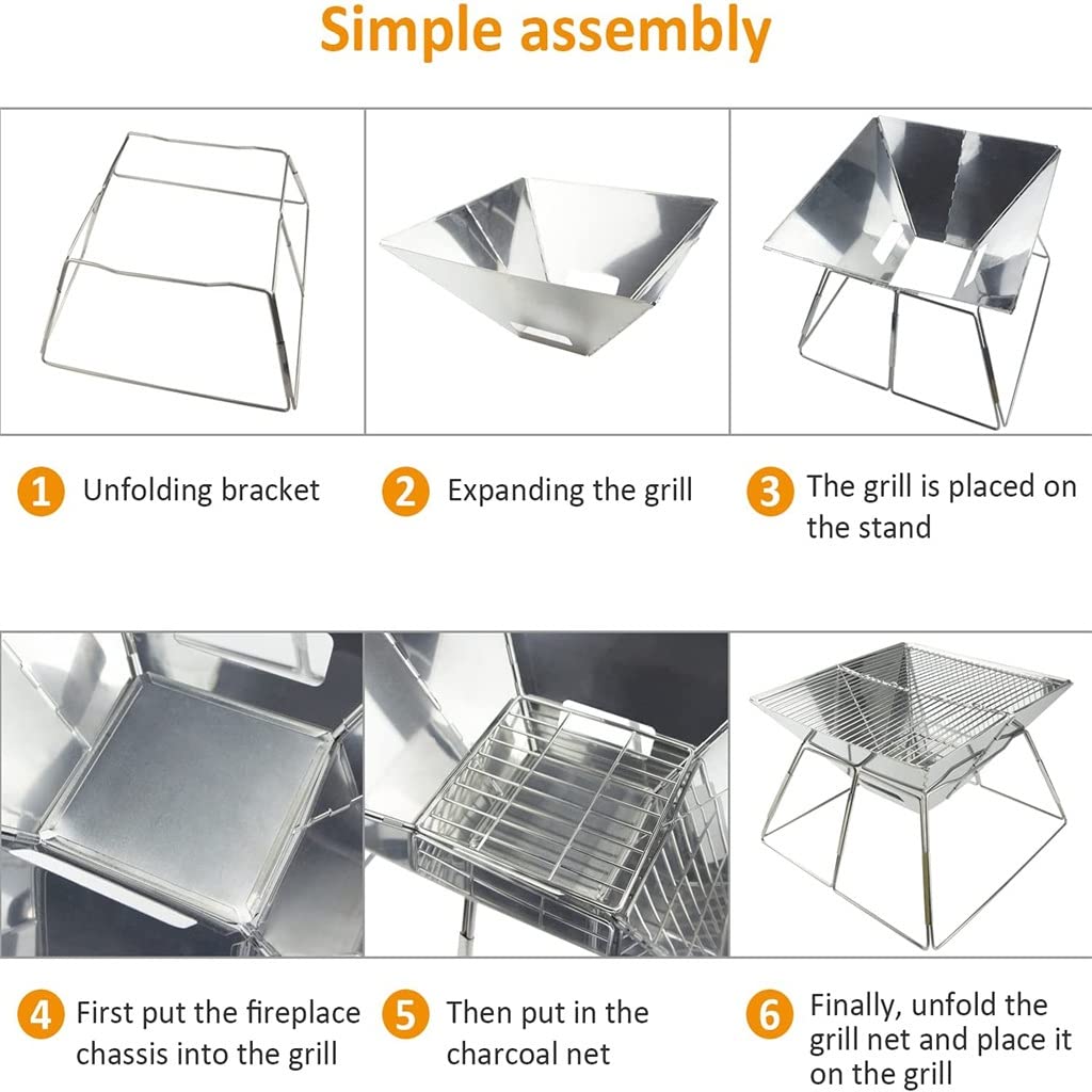 Pliant Camping BBQ Grill Set Portable Barbecue Grill Poêle 304 en Acier Inoxydable Mini Fosse pour Camping Pique-Nique BBQ Accessoires