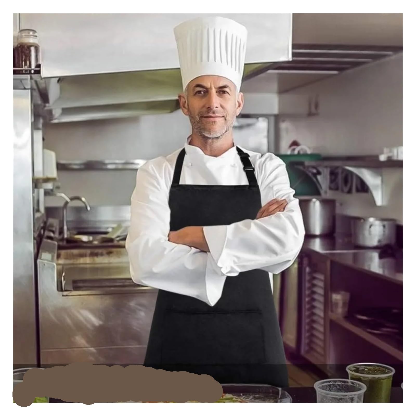 Delantal Paquete de 2 delantales con pechera y bolsillos for chef cocina, color negro, for mujer hombre