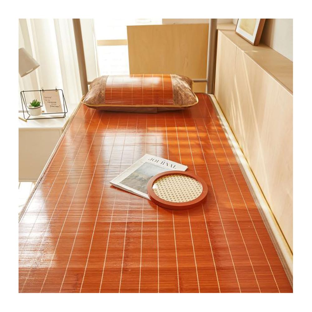 Summer Sleeping Mat With Pillowcase, Foldable Carbonized Bamboo, Cooling Mattress Topper Pad, Breathable Rattan Sleeping Mat, Medium Firmness For Home School Dormitory(Size:150cmx200cm,Color:#3)