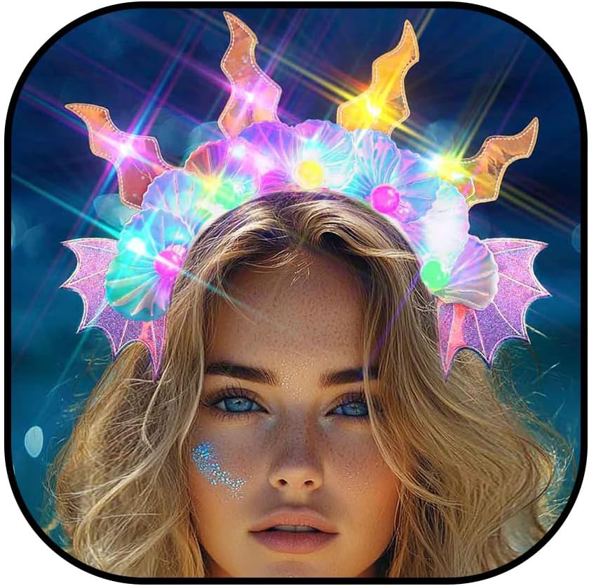 Zoestar Light Up Mermaid Headband Led Seashell Headbands Ocean Glow Party Hair Accessories for Women