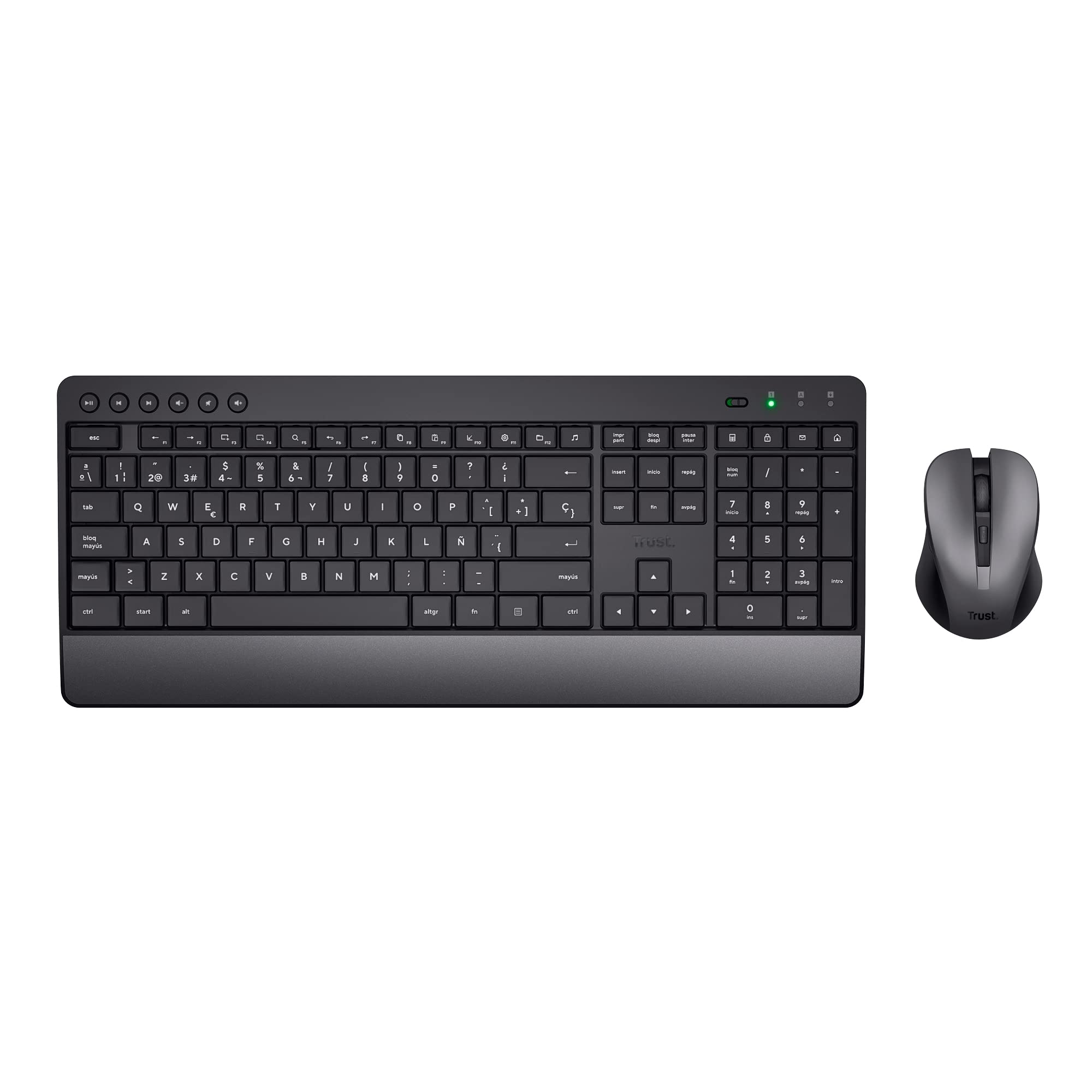 Trust Trezo Spanish QWERTY Wireless Keyboard and Mouse, Sustainable Design, Silent and Ergonomic Keyboard, Wrist Rest, 48 Months of Battery, 2.4 GHz, Mac, PC, Laptop