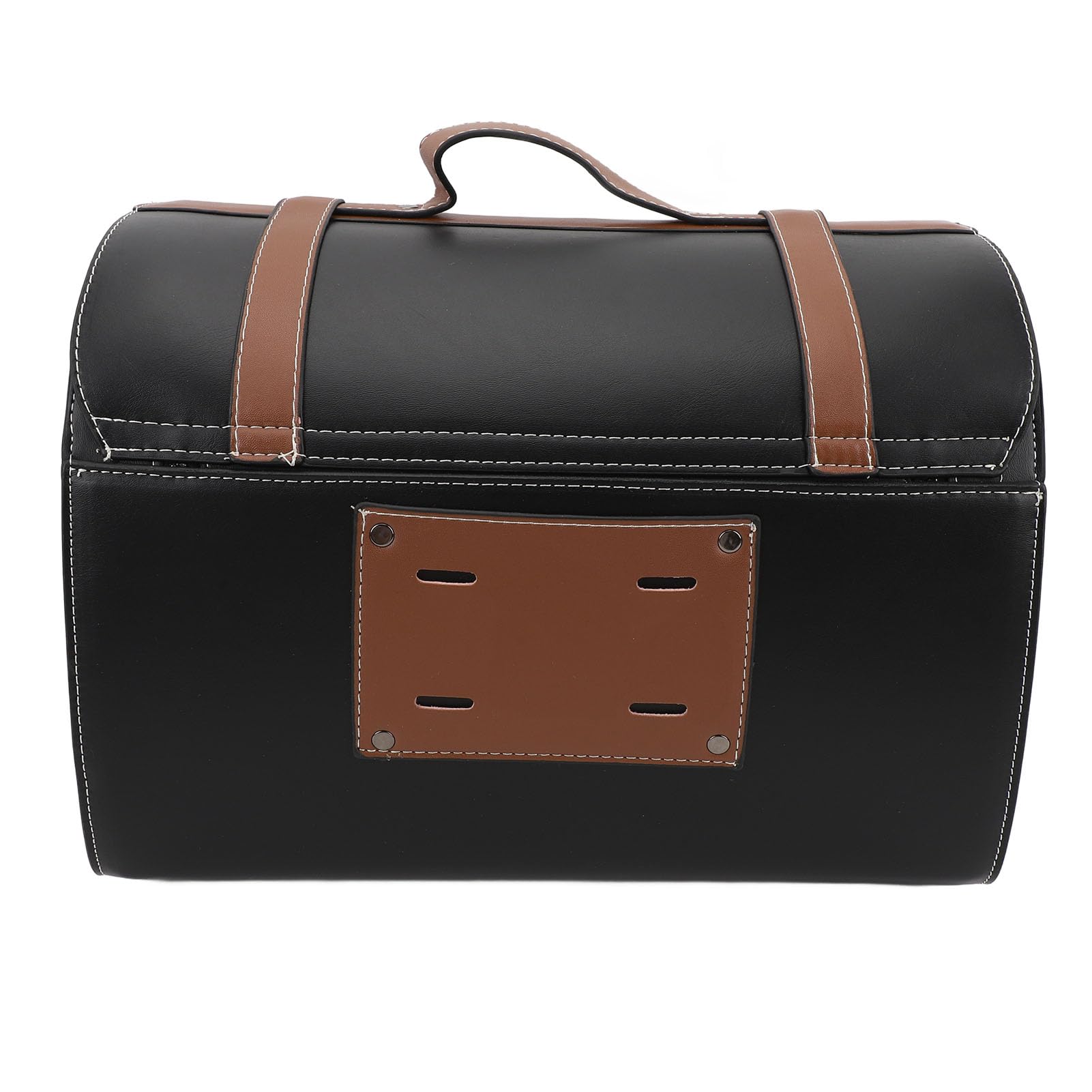 Acouto 29,5 L Motorrad-Hecktasche, Universal-Roller-Gepäcktasche mit Schnellverschluss-Design und C-Motorrad-Hecktasche aus Leder, Gepäckträgertasche. (Schwarz mit braunem Band)