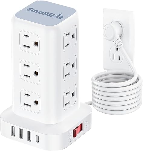 PD - Protector de sobretensiones USB C de 20 W, mini regleta de alimentación de torre de viaje de 12 CA 4 USB con puertos USB, protección de