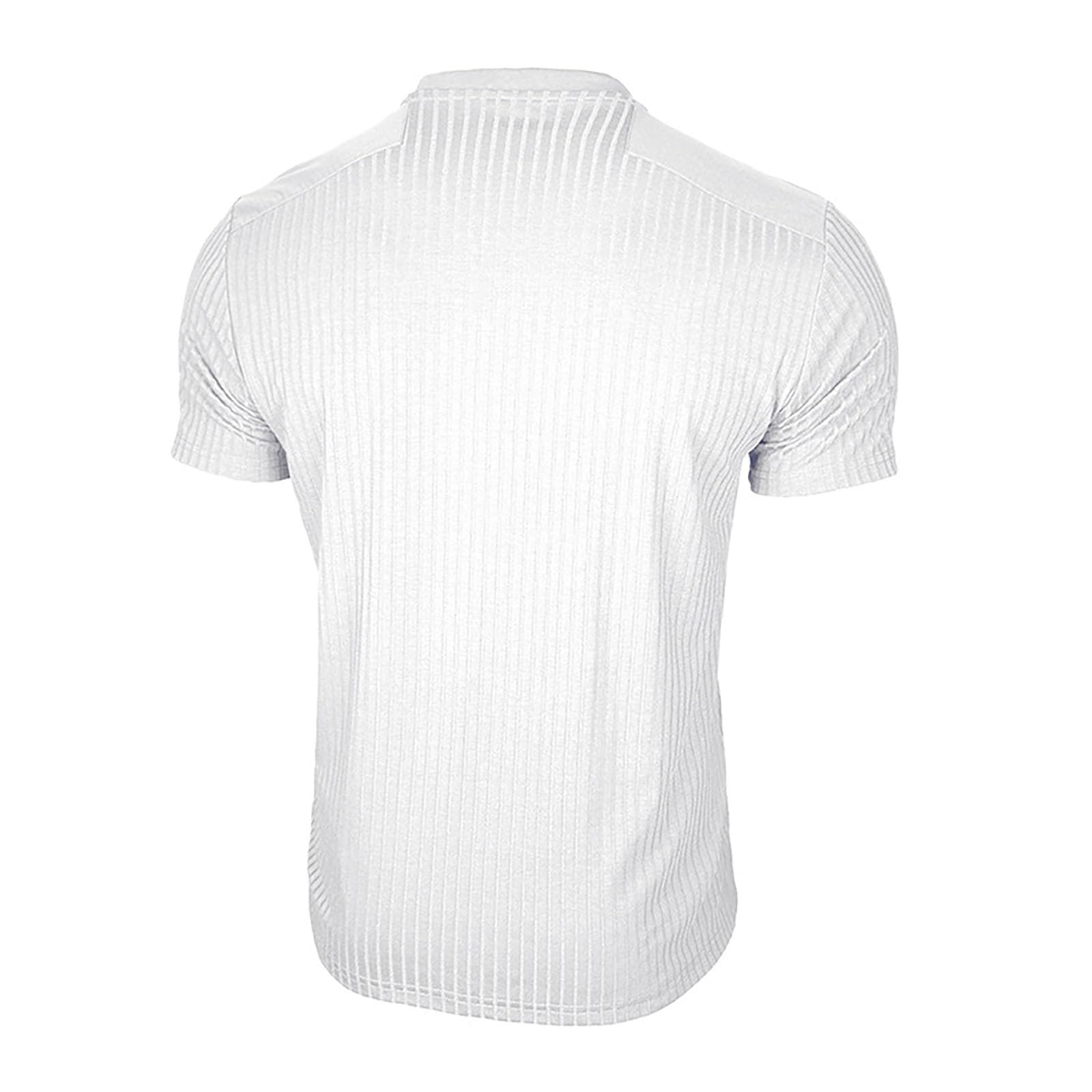 Generico Maglia Uomo Muscolare Maniche Corte Collo Tondo in Cotone A Costine, vestibilità Snella Indumento Sportivo per Allenamenti in Palestra