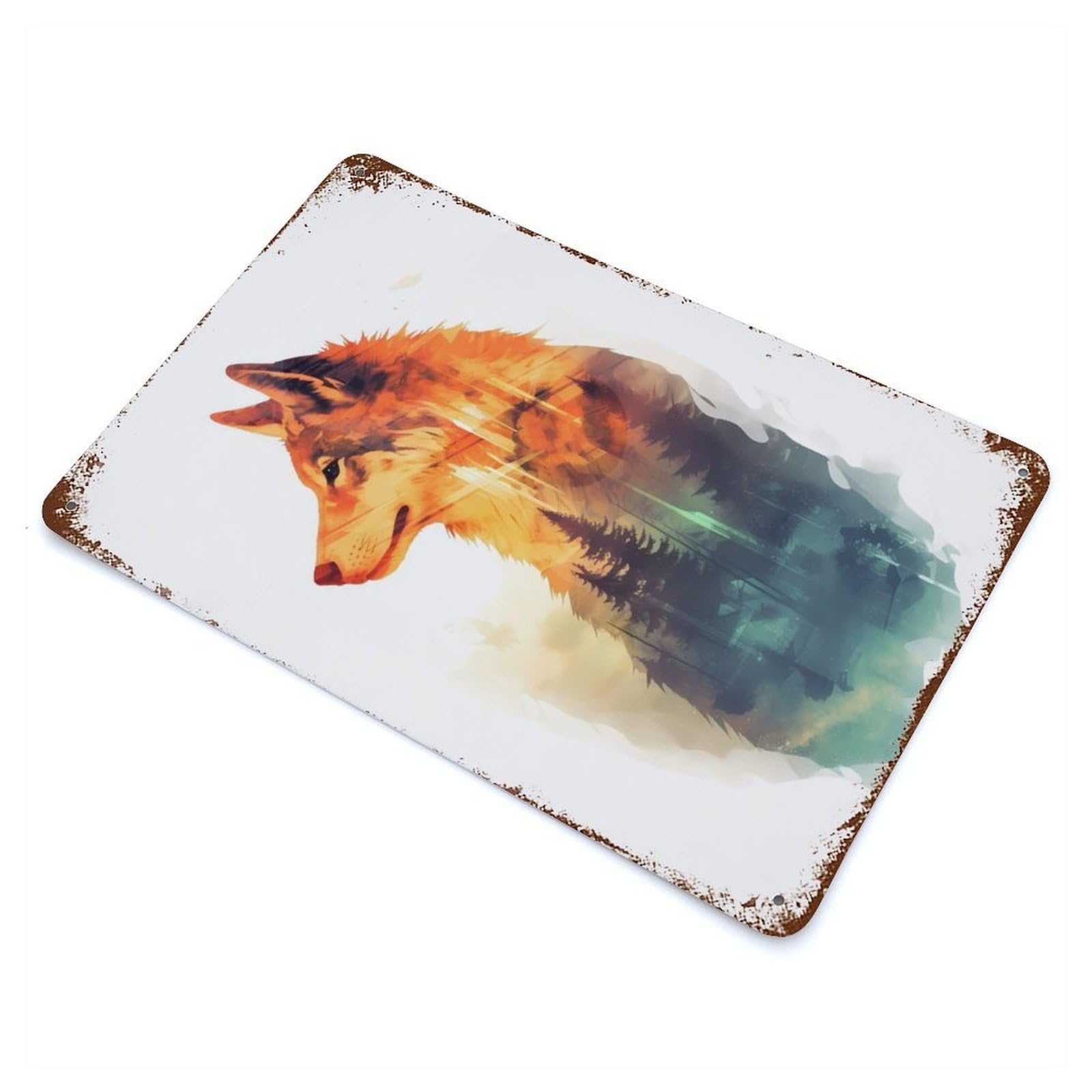 Wolf Exposure Art Aged Metal Wall Plaque 11.8"x7.9", Industrial Home Decor for Pub, Kitchen And Man Cave Decor