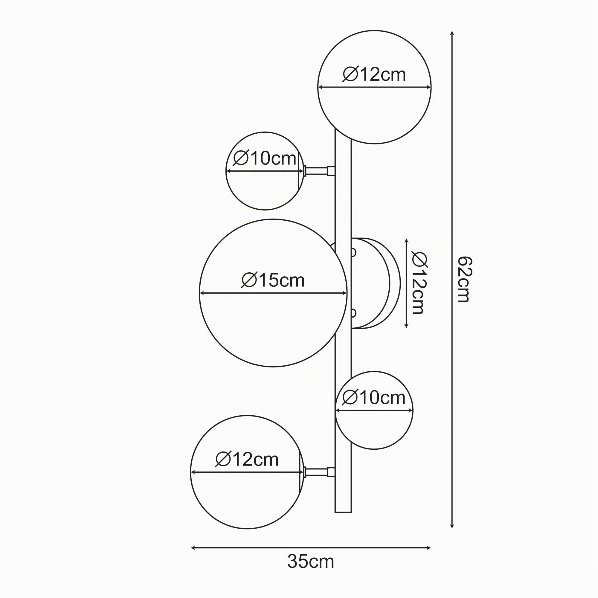 lux.pro Lampada da Parete per Interni con 5 Paralumi Sferici in Vetro Trasparente Applique a 5 Bracci Portalampada per Soggiorno Camera da Letto Corridoio - Dorato
