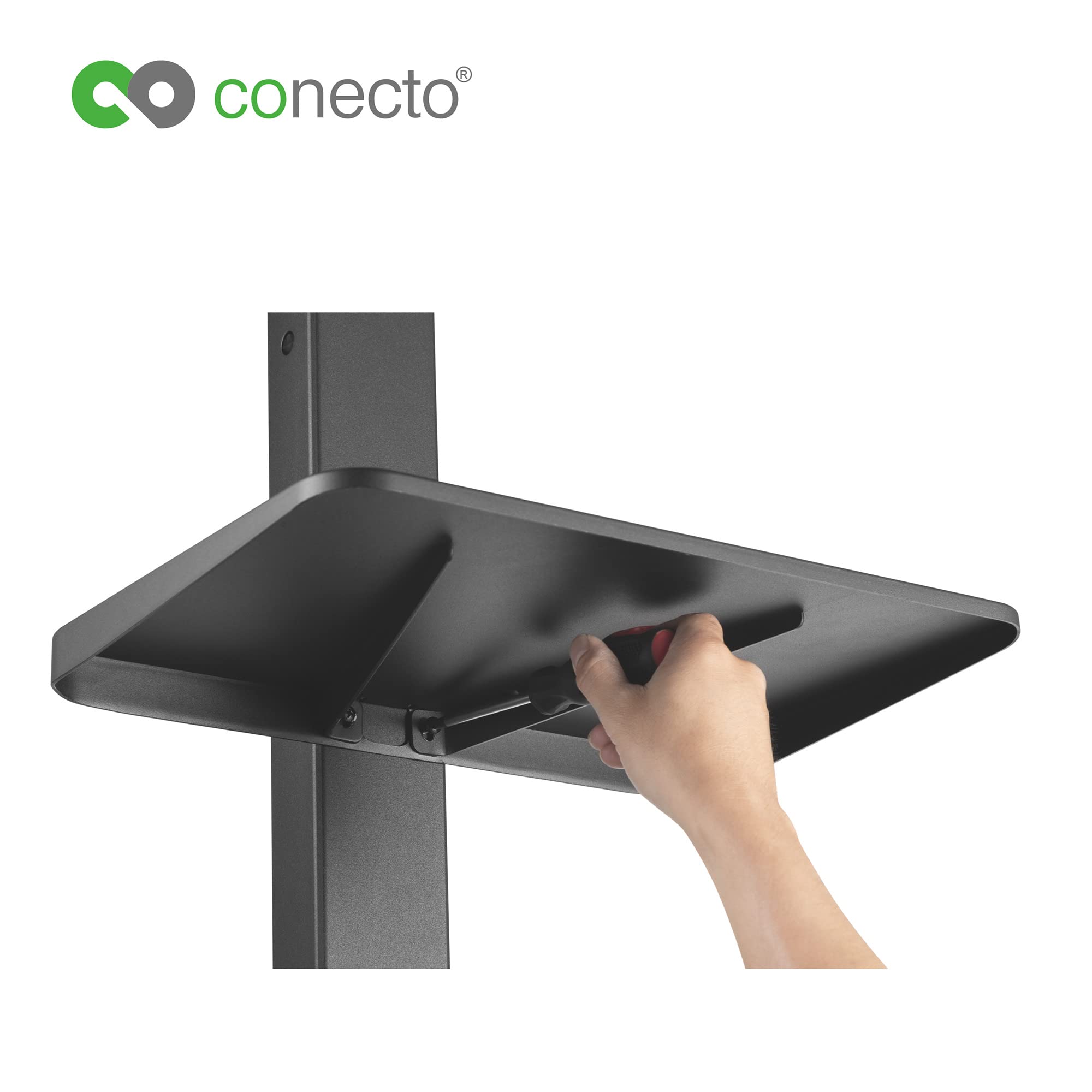 Conecto Supporto TV Mobile Su Ruote 37-75 Pollici - Carrello Con Ripiano VESA 600x400 - Orientabile E Regolabile In Altezza - Bianco