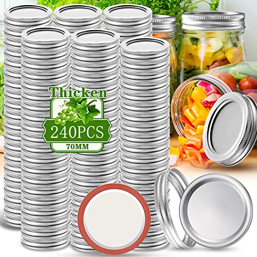 SLifeJars Canning Lids and Rings Regular Mouth 240 Pcs 70MM Mason Jar Lids and Rings Set for Regular Mouth Canning Split-type Lid with Silicone Seals Ring Leak Proof and Secure for Regular Mason Jar
