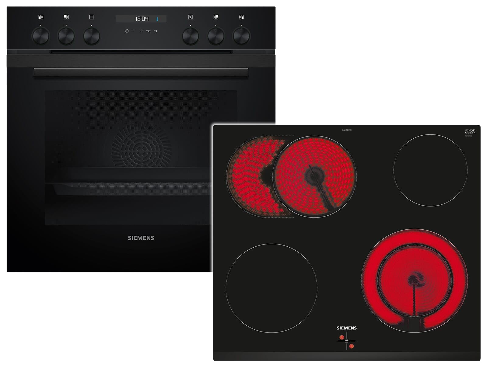 Siemens EQ522KAAB, zestaw kuchenek do zabudowy, składający się z kuchenki HE217GBB3, 60 x 60 cm, Made in Germany, gorące powietrze 3D, hydroliza, wysuwany klips i EA631GNA1E elektryczna płyta