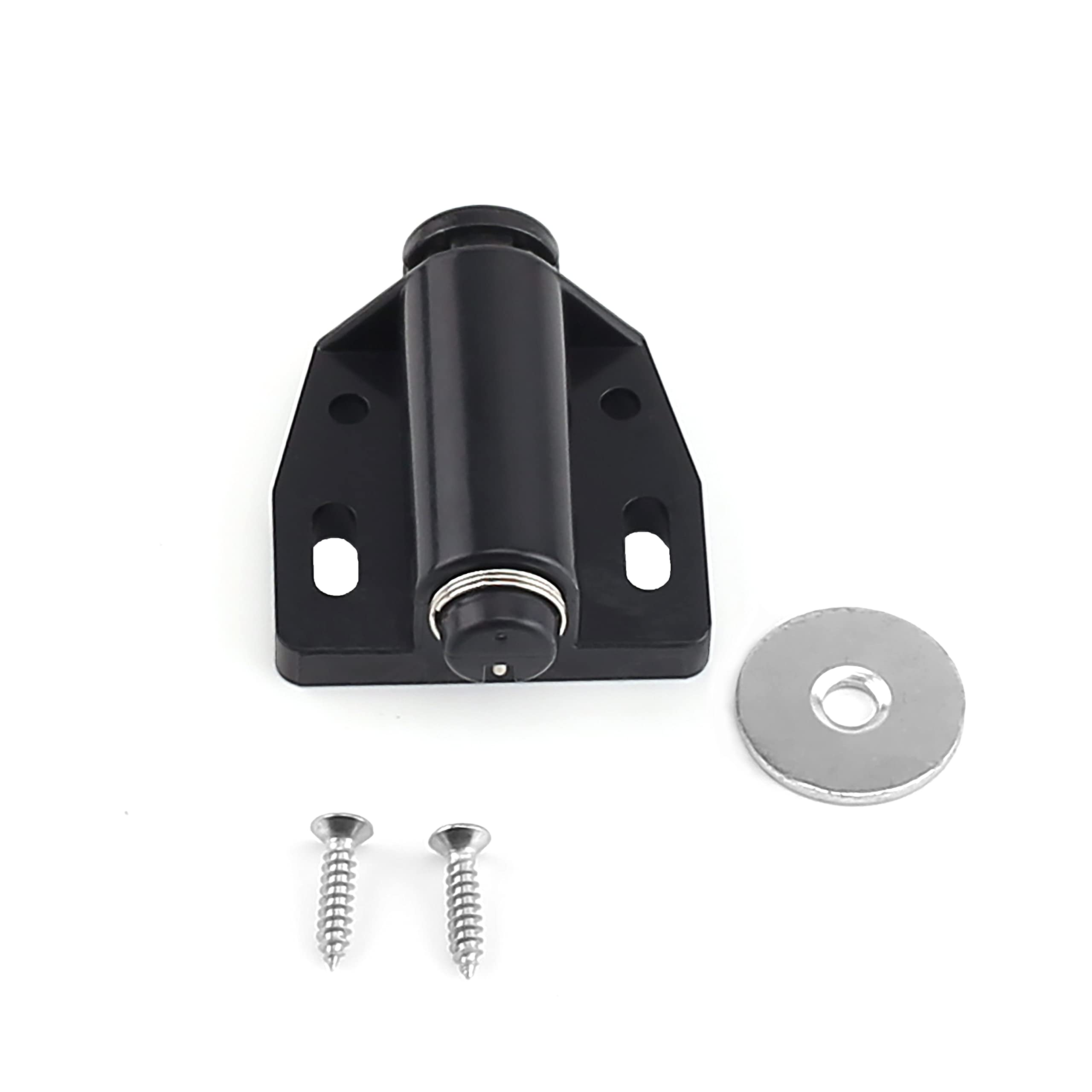 MroMax Magnetic Touch Catch Latch 1.85" x 1.5"(LxW) Closures for Cabinet Door Shutter Black and Silver Tone 2PCS