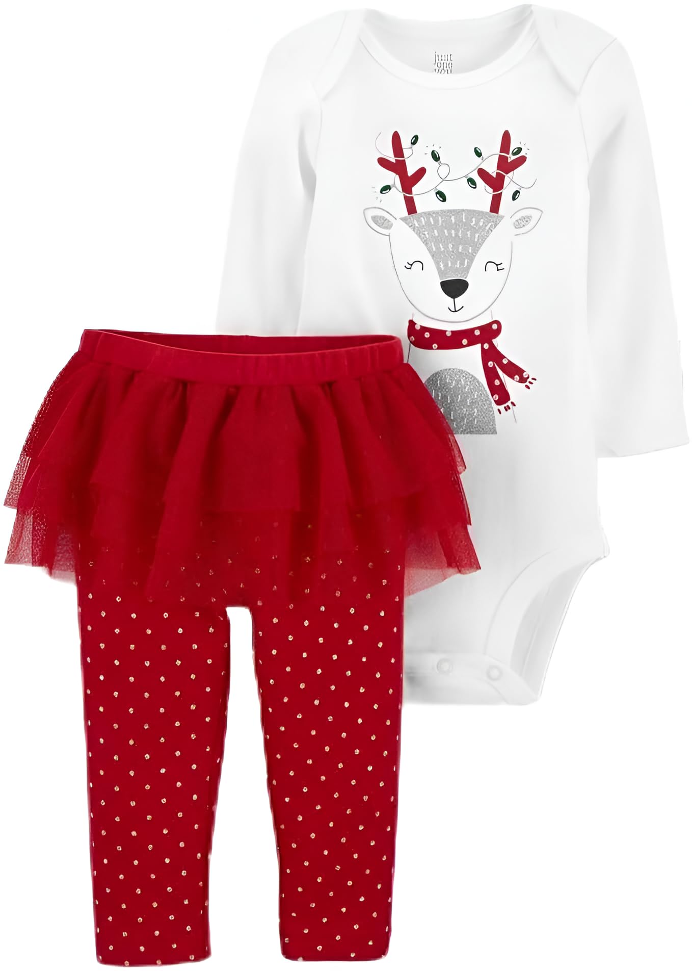 Carter's Baby Girl 2-Piece Christmas Reindeer Tutu Top and Bottom Set, Newborn, 100% Cotton, Red/White Striped
