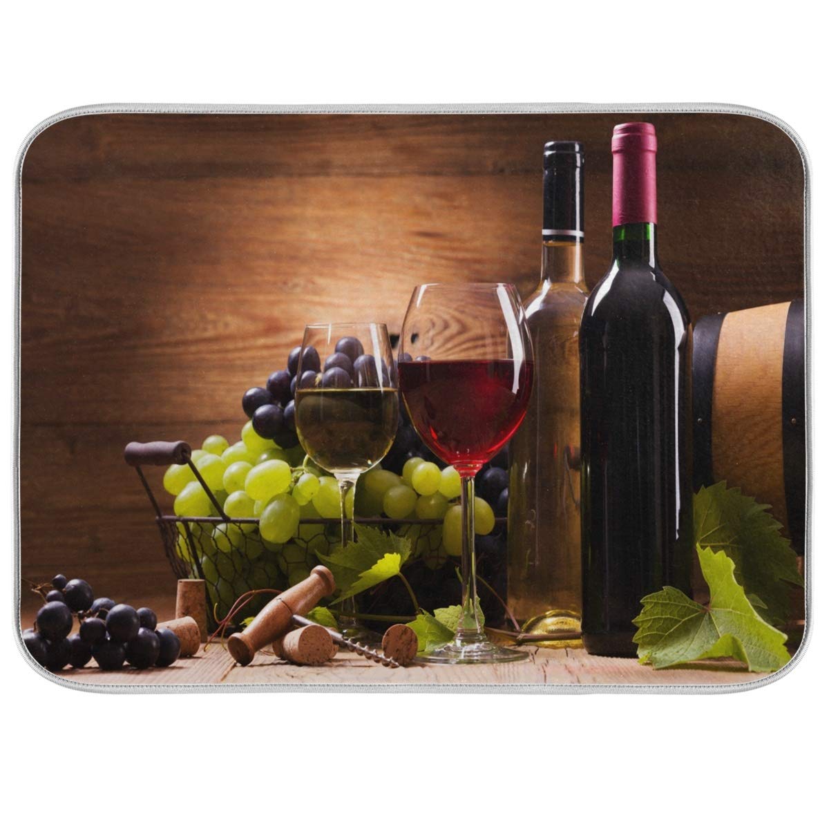 Red Wine Grape Floral Dish Drying Mat 18x24 for Kitchen Vintage Wooden Print Dishes Pad Dish Drainer Rack Mats Absorbent Fast Dry Elegant Kitchen