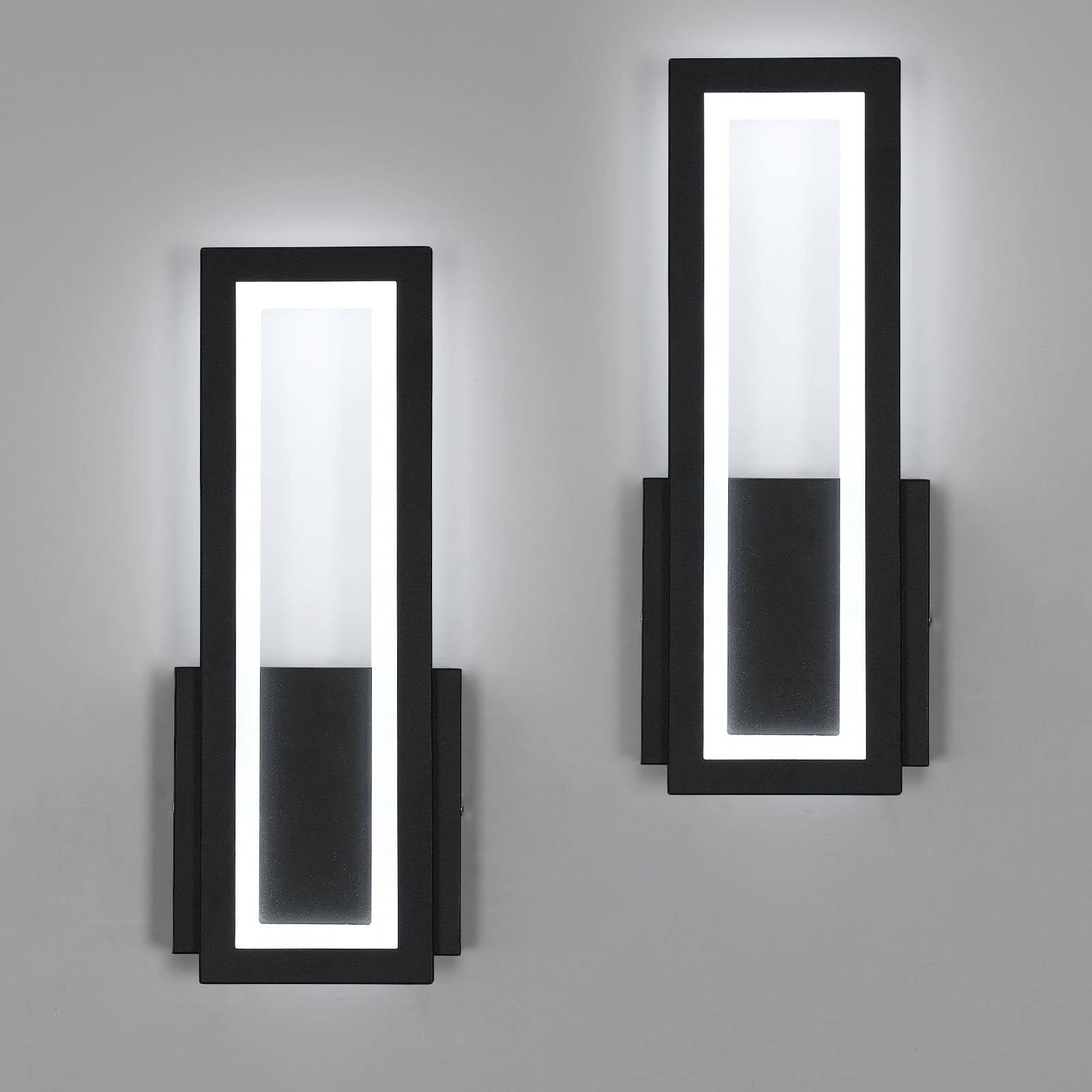 2 Pack Wall Lights Indoor, 16W Wall Lamp LED, Modern Acrylic Wall Light 6500K White Light for Bedroom, Living Room, Hallway, Staircase, 32cm, Black — image 1