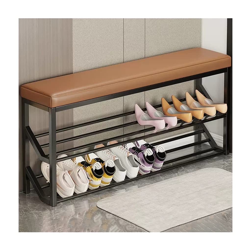 GDMDPTE Industrial Shoe Rack Storage Bench with Seat and 2 Tier Metal Organizer Stand Entryway Hall Storage Shelves Bench