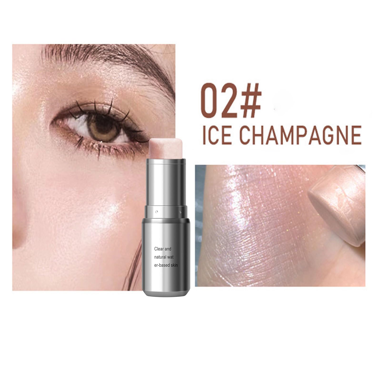 Highlighter Stick, Natural Dewy Champagne Face Highlighter Contour Stick for Glass Skin Glow Balm Makeup Lightweight Stick - Image 2