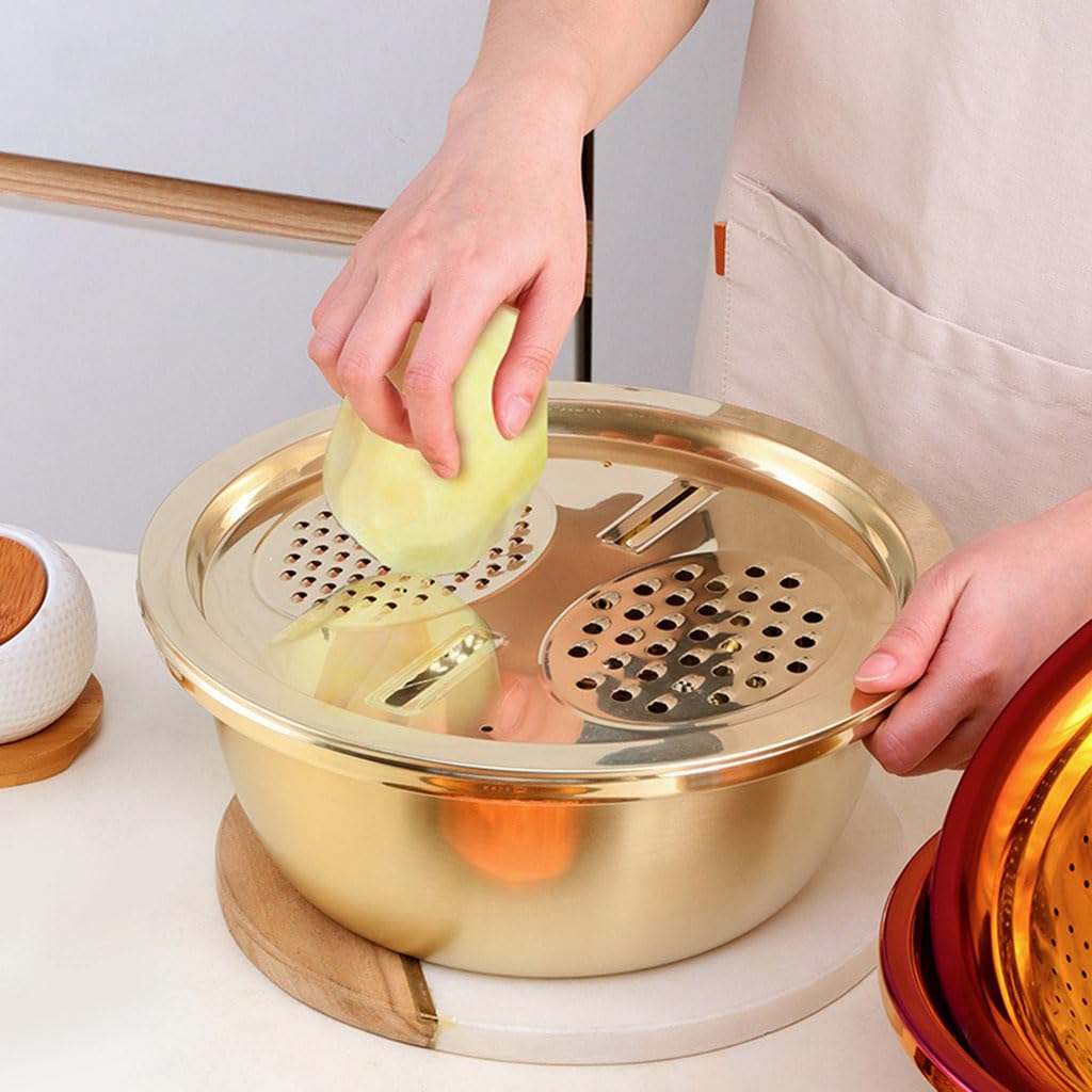 Seiher Schüssel Set mit Deckel 2 in 1 Sieb und Waschschüssel für Obst und Gemüse, Großer Abtropfkorb für Küche Rührschüsseln