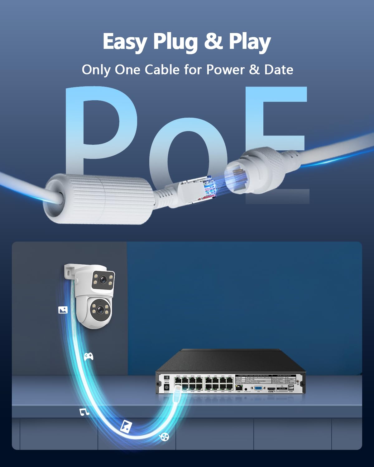 OOSSXX Videoregistratore di rete POE NVR a 16 canali 16 canali, 4K/8.0 Megapixel, supporta fino a 16 telecamere IP da 8 MP/4K, disco rigido da massimo 8 TB (HDD non incluso)