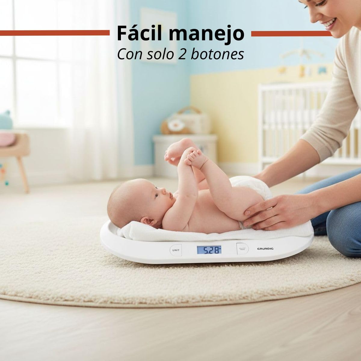 Grundig Bascula Bebe Digital - Bascula Bebe Recien Nacido - Bébes Hasta 20 G - 10 GR de Precisión - Función de Tara - Blanco