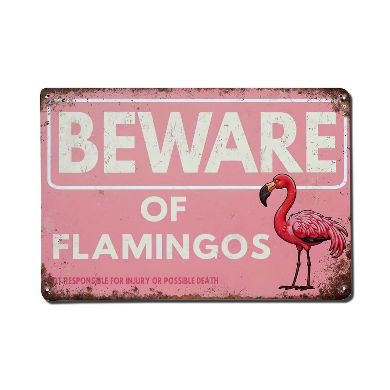 Beware Of Flamingos Sign Pattern Metal Tin Sign Plaque