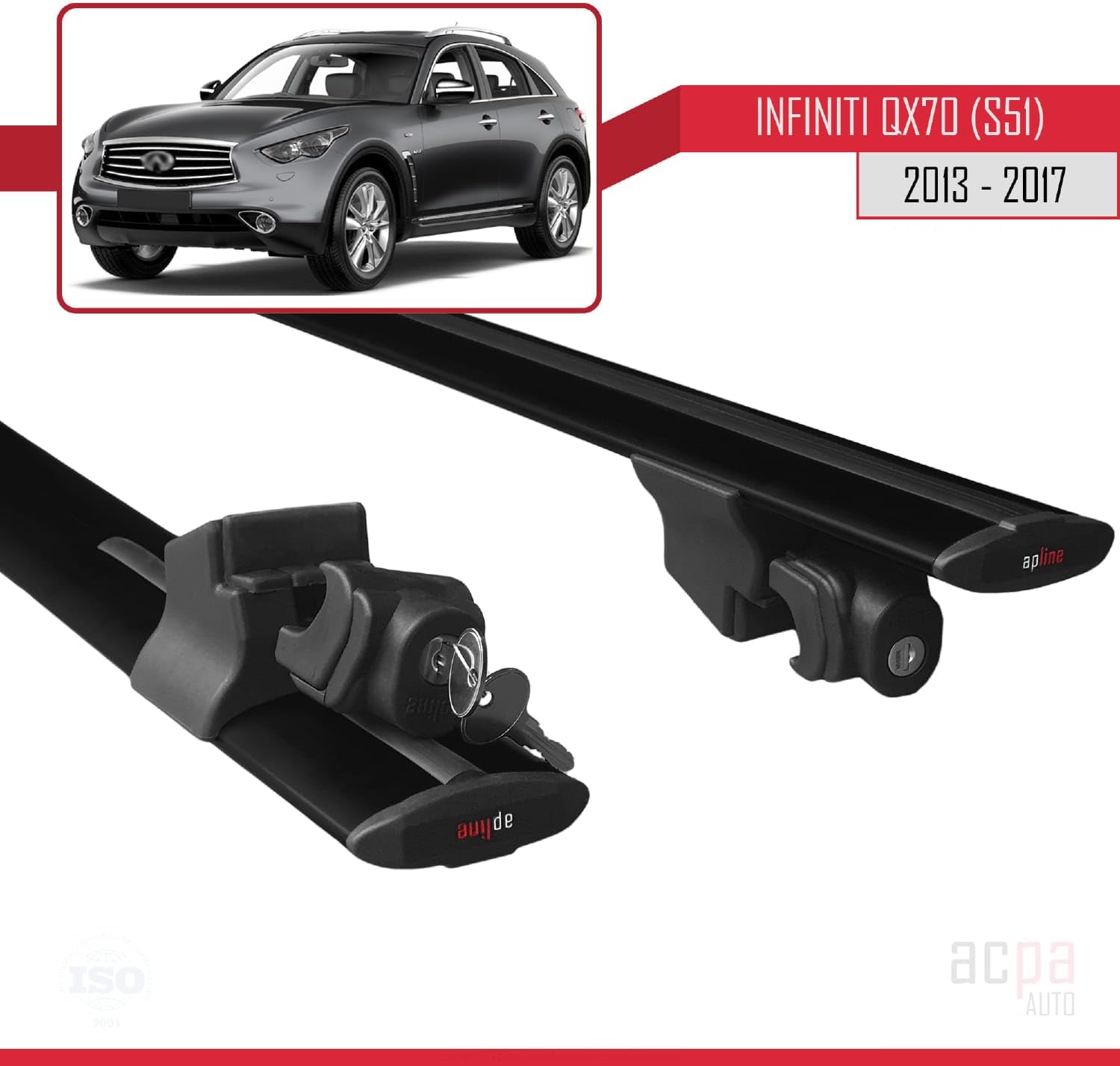 Compatible with Infiniti QX70 (S51) 2013-2018 Roof Rack Hook Pannier Rack Railing Rack with Key Aluminium Black