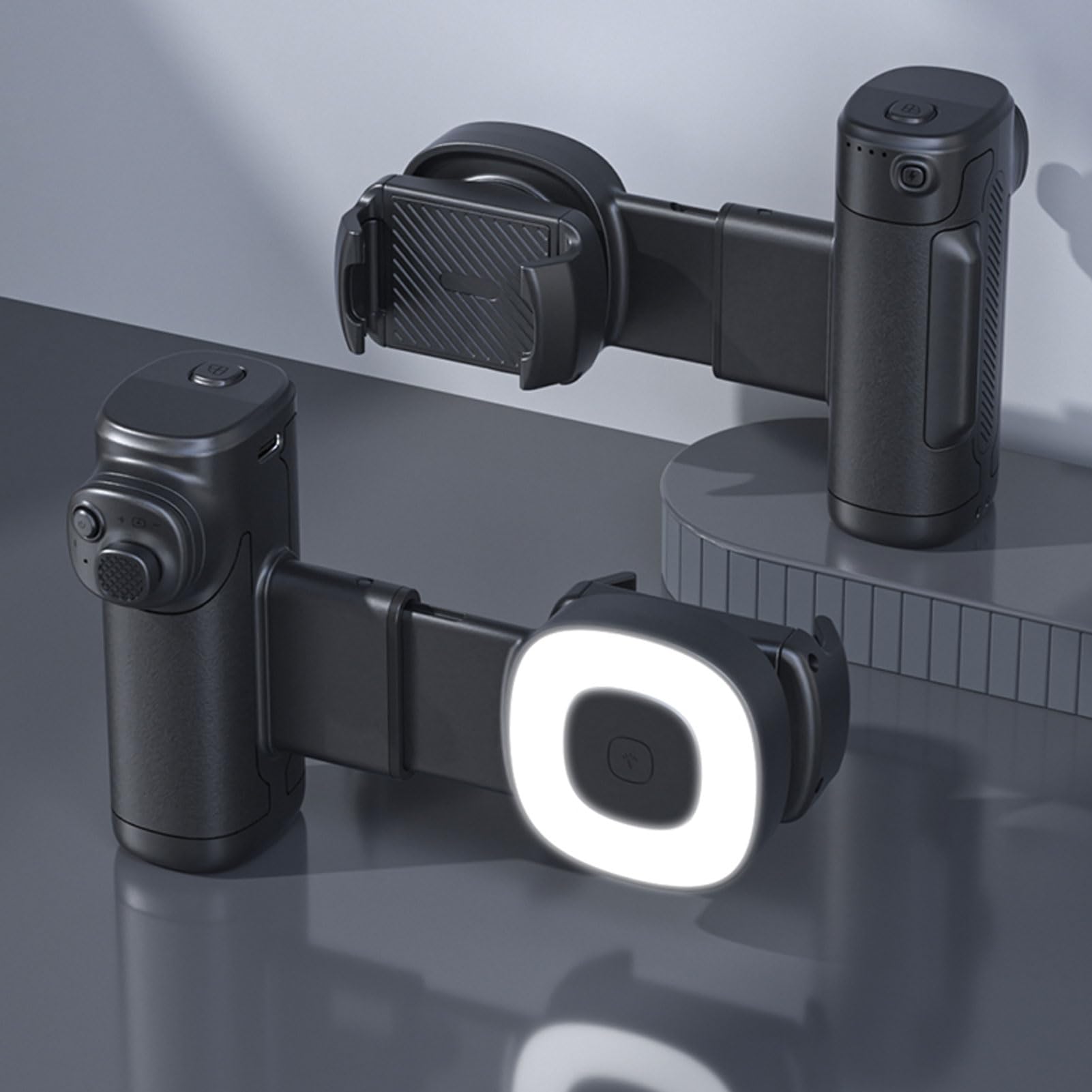 Asixxsix Supporto Smartphone con Luce, Stabilizzatore Rotazione 90 Gradi | Impugnatura per telefono ad asse singolo con lunghezza regolabile, con luce di riempimento per la fotografia all\'aperto,
