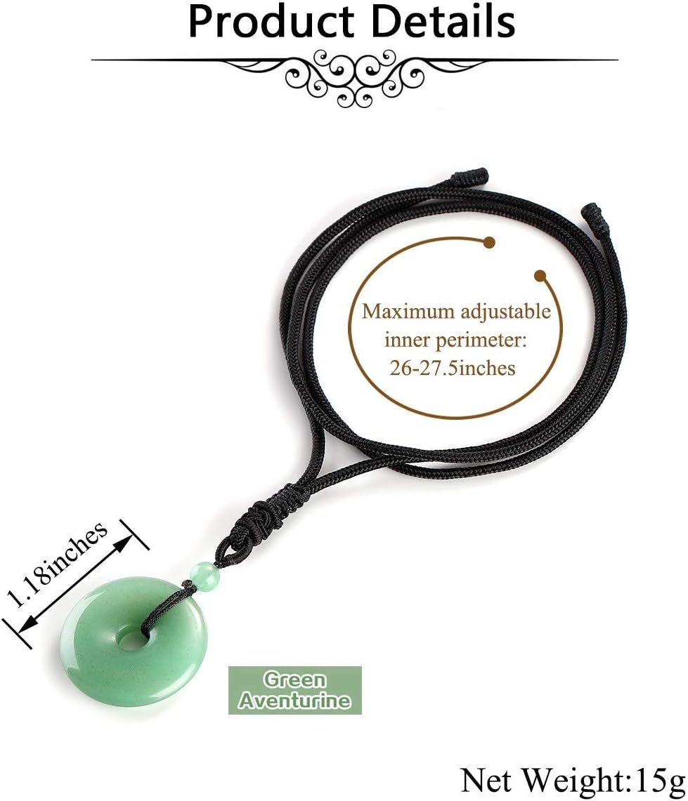 Jovivi 30mm Circle Donut Healing Crystals Necklace Natural Semi-Precious Chakra Gemstone Stone Amulet Lucky Coin Donuts Charm Protection Quartz Reiki Pendant Necklace for Men Women Adjustable Rope - Image 4