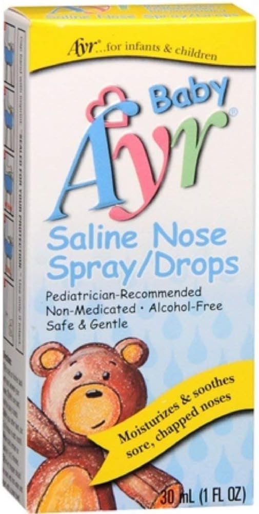 Ayr Baby Saline Nose Spray/Drops, Moisturizes & Soothes Sore, Chapped Noses, 1 FL OZ - 5 Pack
